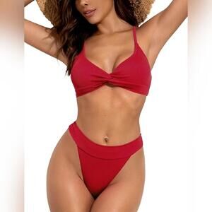 NWT ZAFUL Two Piece Criss Cross Back Knot Front Cheeky Bikini Swimsuit, M (6)